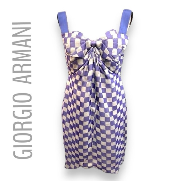 Giorgio Armani Dresses & Skirts - GIORGIO ARMANI Pure Silk Purple & Light Gray Check Cocktail Slip Dress SZ 8